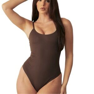 NWT PINSY | Dark‎ Brown Signature Spaghetti Thong Shapesuit Bodysuit Sz. XL